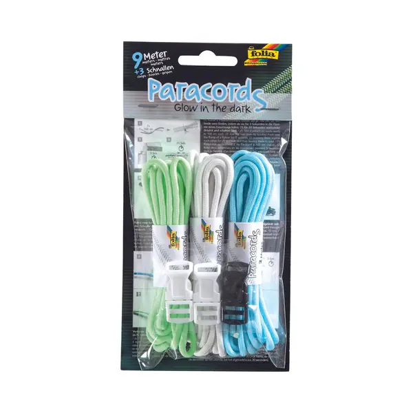 Folia 83399 - Paracord Set Glow In The Dark, 3 Schnüre à 3 M Und 3 Verschlüsse - Ideal Zur Erstellung Von Armbändern thumbnail