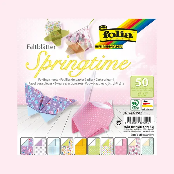 Folia 497/1515 - Faltblätter Springtime, 15 X 15 Cm, 80 G/qm, 50 Blatt Sortiert In 10 Motiven - Ideal Für Wunderschöne Faltfiguren Und -formen thumbnail