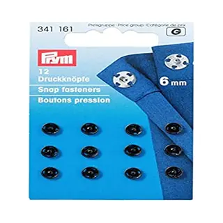 Prym 6 Mm Sew-On Snap Fasteners, Pack Of 12, Brass Black