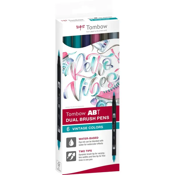 Tombow Abt Dual Brush Pen, Vintage Colours, Pen With Two Tips, Perfect For Hand Lettering And Bullet Journal, Water-soluble, Abt-6C-5, Set Of 6, 1 thumbnail