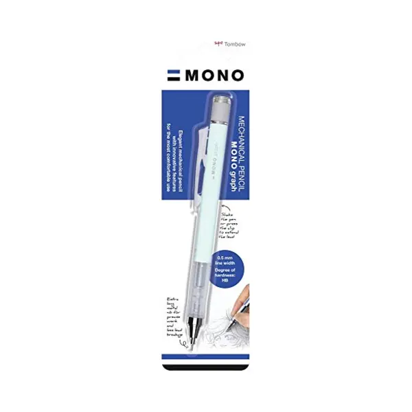 Tombow Mono Graph Mechanical Pencil 0.5 Mm, Mint Green, Hb, Precise Drawing With 4 Mm Tip, Shake Mechanism, Incl. Refillable Eraser, Blister Pack thumbnail