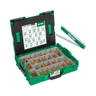 Spax Yellox A2L Mounting Case, L-Boxx, Large, Phillips Z, Countersunk Head, 17 Dimensions, 2930 Pieces, Includes 5 Bits And Ruler
