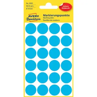 Avery Gekleurde Markeringspunten, blauw, Ø 18,0 mm, permanent klevend