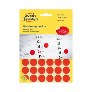 Avery Gekleurde Markeringspunten, rood, Ø 18,0 mm, permanent klevend