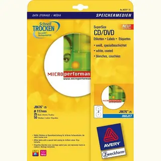 Avery J8676-25 printeretiket Wit