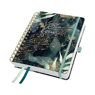 Sigel J5603 Spiralkalender 2025 A5, Jolie Glamorous Leaves, Hardcover, Gummiband, Stiftschlaufe, Einstecktasche, 2 Zeichenbänder, 240 Seiten, Vegan,