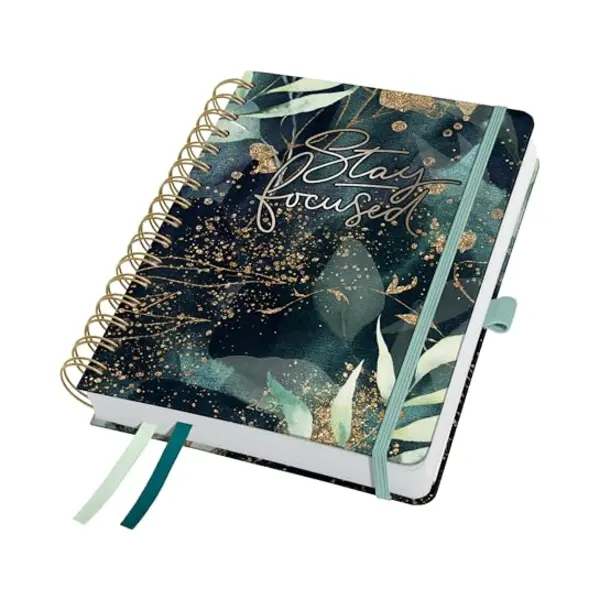 Sigel J5603 Spiralkalender 2025 A5, Jolie Glamorous Leaves, Hardcover, Gummiband, Stiftschlaufe, Einstecktasche, 2 Zeichenbänder, 240 Seiten, Vegan, thumbnail