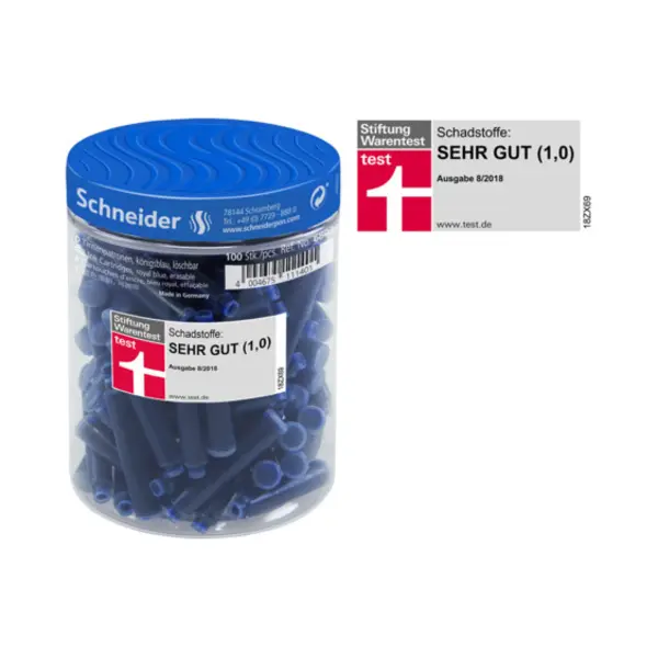 Schneider Schreibgeräte Schneider Tintenpatronen Dun Blauw 100 stuk(s) thumbnail