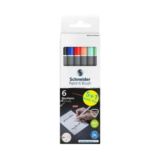 Schneider Brushpen Paint-It 070 (Premium-Pinselstifte Mit Flexibler Spitze Und Leuchtenden Farben Für Kalligraphie, Hand-Lettering Und Mehr) 6 Stück