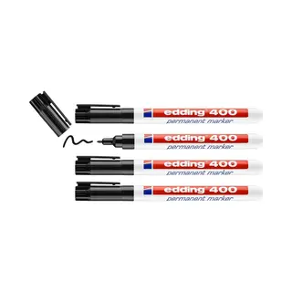 Edding 400 Permanent Marker - Zwart - 4 Stiften - Fijne Ronde Punt 1 Mm - Watervast, Sneldrogend - Wrijfvast - Voor Karton, Kunststof, Hout, Metaal,