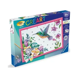 CreArt Kids 31x21cm Kolibrie En Exotische Bloemen, Schilderen Op Nummer Kit, Leeftijd 7+, 25851, Ravensburger