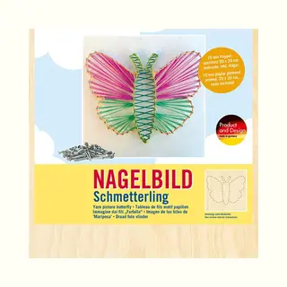 Pebaro NB1 Nagelbild Kreativ Set, Bastelset, Fadenbild, Fadenspannbild, String Art, Mit Vorgedrucktem Motiv Schmetterling, Inkl. Nägel, Basteln Mit