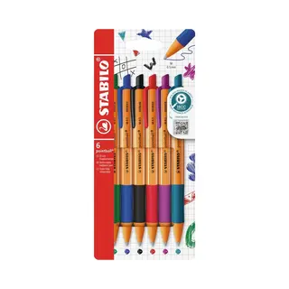 Stabilo pointball Schwarz, Blau, Grün, Rot, Türkis, Violett Clip-on-Einziehkugelschreiber 6 Stück(e)