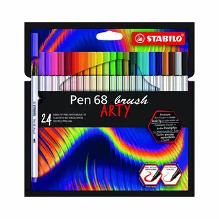Stabilo Pen 68 brush, premium brush viltstift, Arty etui met 24 kleuren