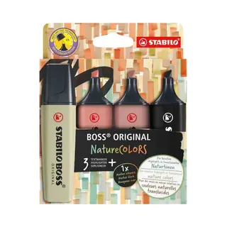 Stabilo Boss NatureColors etui 4 kleuren (1x modder groen, sienna, amber, zwart)