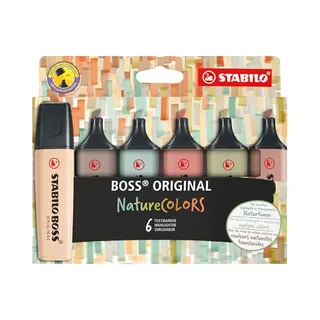 Stabilo Boss NatureColors etui 6 kleuren (1x modder groen, aarde groen, sienna, amber, zwarten grijs)