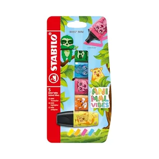 Stabilo Boss Mini - Markeerstift - Animal Vibes - Etui Met 5 Kleuren