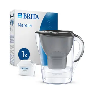 Brita Water Filter Jug Marella Graphite (2.4L) Including 1x Maxtra Pro Pure Performance Filter Cartridge
