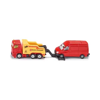 Siku Sleepwagen met auto metaal/kunststof rood/geel beweegbare trekhaak