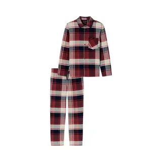Schiesser Pyjama Lang ' Selected Premium Warming ' Bordeaux / Offwhite