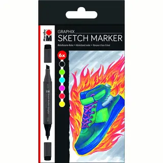 Marabu Graphix Zwart, Cyaan, Lichtgroen, Magenta, Rood, Geel 6 stuk(s)