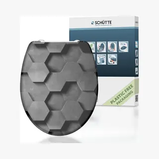 Schütte Wc-Sitz Grey Hexagons, Duroplast, Mit Absenkautomatik Und Schnellverschluss