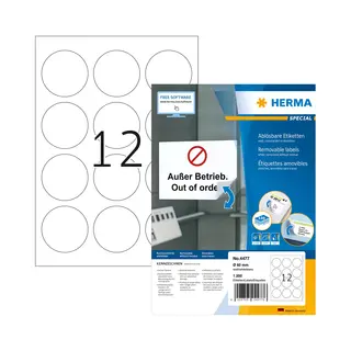 Herma Ablösbare Etiketten A4 Ø 60 mm rund weiß Movables/ablösbar Papier matt 1200 St.