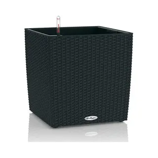 Lechuza Cube Cottage 30 Drinnen/Draußen Topfpflanzer Freistehend Recycelbarer Kunststoff Schwarz, Graphit