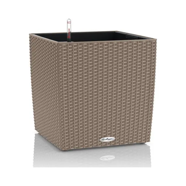 Lechuza Cube Cottage 50 - Plantenbak - Met Uitneembare Binnenbak - Met Bewateringssysteem - All-In-One Set Met Lechuza-Pon - Zandbruin thumbnail