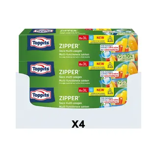 Toppits Zipper Multi-Functionele Zakken 3 Liter 4 X 8 Stuks