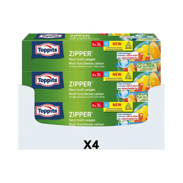 Toppits Zipper Multi-Functionele Zakken 3 Liter 4 X 8 Stuks thumbnail