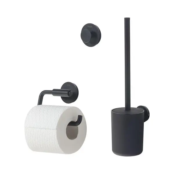 Tiger Urban Toiletaccessoireset - Toiletborstel Met Houder - Toiletrolhouder Zonder Klep - Handdoekhaak - Zwart thumbnail
