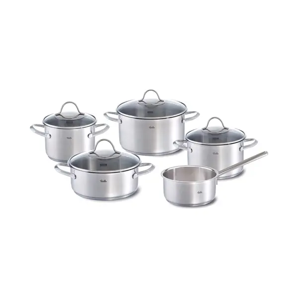 Fissler Palermo/Edelstahl-Topfset 5-teilig, Töpfe Inkl. Glasdeckel (3 Kochtöpfe, 1 Bratentopf, 1 Stielkasserolle) – Induktion thumbnail