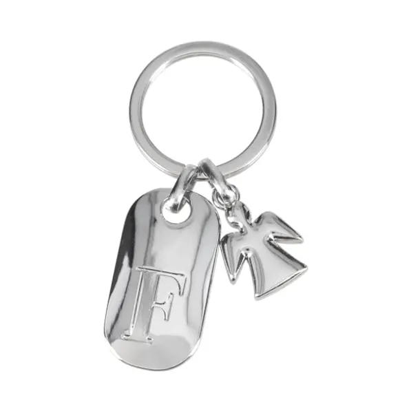 Depesche 11800-007 Sleutelhanger Zilver Met Letter F En Beschermengel Van Zinklegering Met Gekleurd Fluwelen Zakje, Zilver, Eenheidsmaat thumbnail