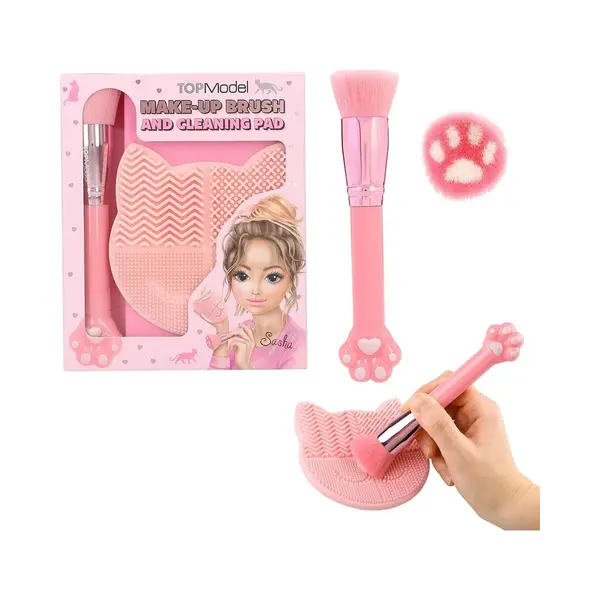 Depesche Topmodel Beauty And Me 13253 Beauty And Me Beautyset Met Make-upborstel En Reinigingsmat, Kattenvorm, Roze thumbnail