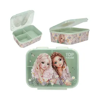 Depesche TOPModel Summer Feeling 13410 Lunch Box In Green And Pink With Model Motif And Floral Pattern, Lunch Box With 3 Compartments And Hinged Lid