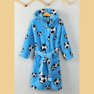 Playshoes Unisex Kinder Fleece-Bademantel Morgenmantel, Blau Fußball, 122/128