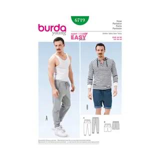 burdastyle Burda Schnittmuster Herren Jogginghose Und Bermudas Und Tunnelzughose #6719 Gr. 46-56