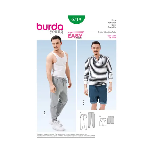 burdastyle Burda Schnittmuster Herren Jogginghose Und Bermudas Und Tunnelzughose #6719 Gr. 46-56 thumbnail
