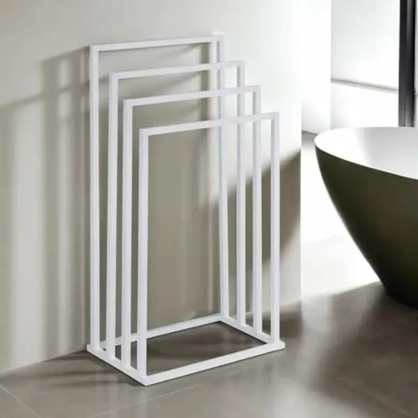 Idimex Senza Porte-serviettes Sur Pied, Blanc, Moderne, Avec 4 Barres, Structure En Métal Revêtu Par Pulvérisation, Pour Salle De Bain Et Chambre thumbnail