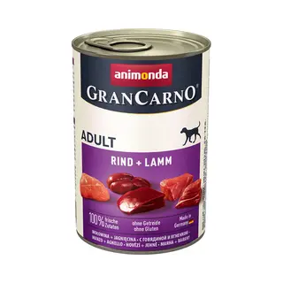 Animonda GranCarno Hunde Nassfutter Mit Rind + Lamm (6 X 400 G), Getreidefreies Hundenassfutter Ohne Zucker, Für Ausgewachsene Hunde, Mit Frischen