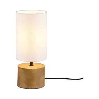 Rl Live Your Light Reality Leuchten Tischleuchte Woody R50171930, Metall Schwarz Matt, Fuß Holz, Stoffschirm Weiß, Exkl. 1x E27