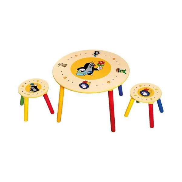 Bino Houten Kindertafel Met 2 Krukjes Met De Kleine Mol Little Mole Kinder Tafel Met Stoeltjes Stoel Kruk Doorsnede 60 Cm, Hoogte 45 Cm. thumbnail