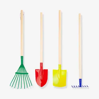 Small Foot Gartenwerkzeug-Set "Kunterbunt" Aus Holz Und Metall, Rechen, Schaufel, Spaten Und Harke, Ab 3 Jahren, 10838