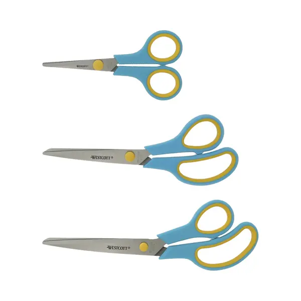 Westcott Easy Grip Scheren 3 Stück | 3er Set Universalscheren Mit Komfort-Griff | Extrascharfe & Langlebige Edelstahlklinge | Schere Für Basteln, thumbnail