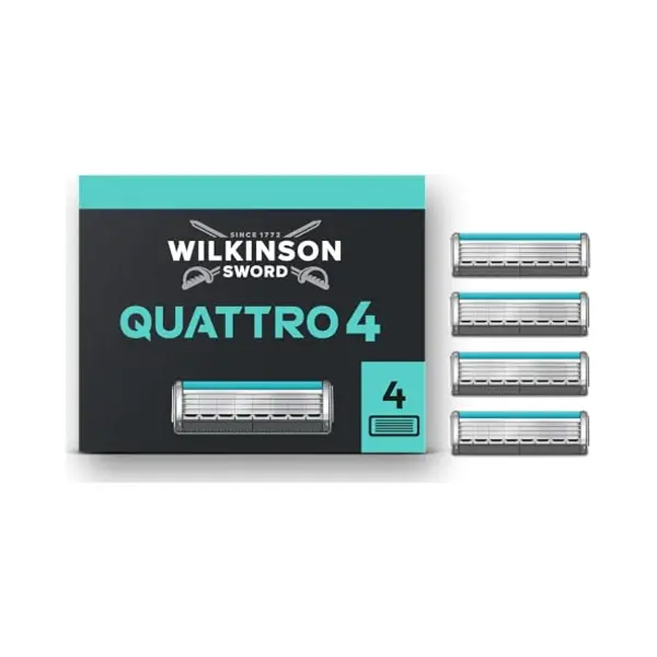 Wilkinson Sword Quattro Titanium Sensitive Scheermesjes Voor Heren, 4 Stuks thumbnail