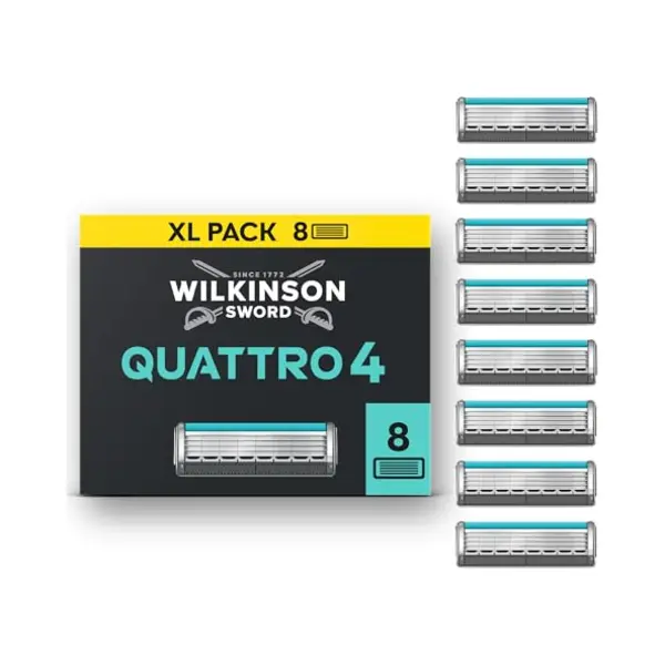 Wilkinson Sword Quattro Titanium Sensitive Scheermesjes Voor Heren Scheerapparaat, 8 Stuks thumbnail