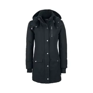 Red By Emp Damen Gefütterte Schwarze Winterjacke Mit Abnehmbarer Kapuze Und Modischen Schulterklappen Xxl
