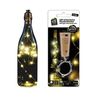 Budgetland Kurk Met Led - Flesverlichting - Sfeerverlichting - Flessenlamp - Wijnfles - Lichtkurk - Inclusief Batterijen -8 Led Warm Wit Licht
