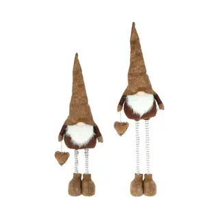 Bellatio Decorations Pluche Gnome/dwerg Decoratie Pop/knuffel Bruin Met Telescopische Benen 83 Tot 120 Cm - Kerstgnomes/kerstdwergen/kerstkabouters